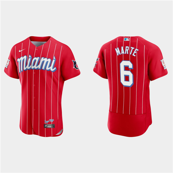 Men's Miami Marlins #6 Starling Marte 2021 Red City Connect Flex Base Stitched Jersey